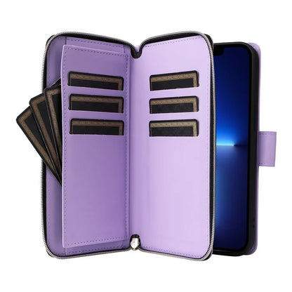 R20 For iPhone 13 Pro Max Case Zipper Wallet Phone Leather Cover with Hand Strap