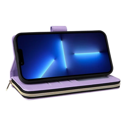 R20 For iPhone 13 Pro Max Case Zipper Wallet Phone Leather Cover with Hand Strap