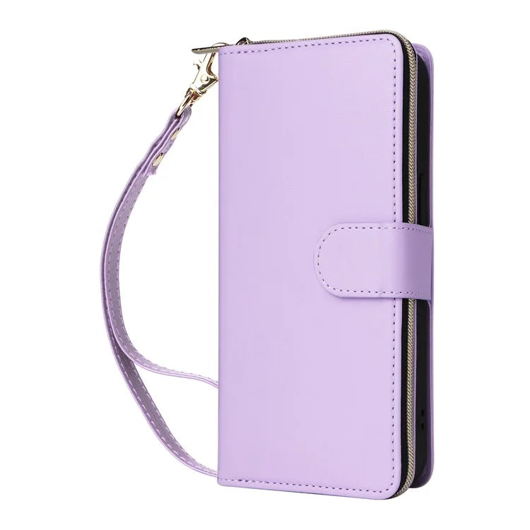 R20 For iPhone 13 Pro Max Case Zipper Wallet Phone Leather Cover with Hand Strap