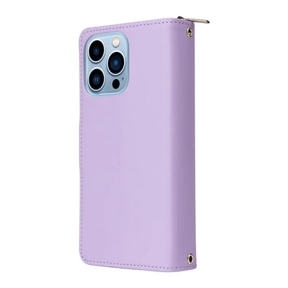 R20 For iPhone 13 Pro Max Case Zipper Wallet Phone Leather Cover with Hand Strap