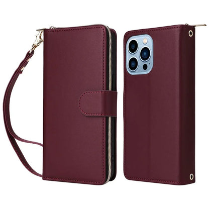 R20 For iPhone 13 Pro Max Case Zipper Wallet Phone Leather Cover with Hand Strap