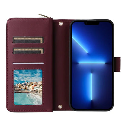 R20 For iPhone 13 Pro Max Case Zipper Wallet Phone Leather Cover with Hand Strap