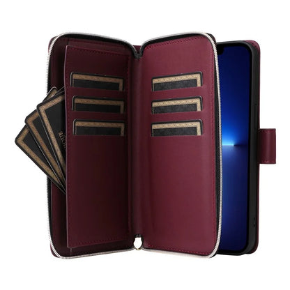 R20 For iPhone 13 Pro Max Case Zipper Wallet Phone Leather Cover with Hand Strap