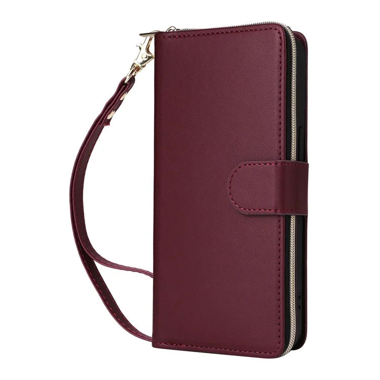 R20 For iPhone 13 Pro Max Case Zipper Wallet Phone Leather Cover with Hand Strap