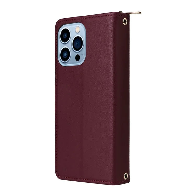 R20 For iPhone 13 Pro Max Case Zipper Wallet Phone Leather Cover with Hand Strap