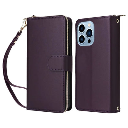 R20 For iPhone 13 Pro Max Case Zipper Wallet Phone Leather Cover with Hand Strap