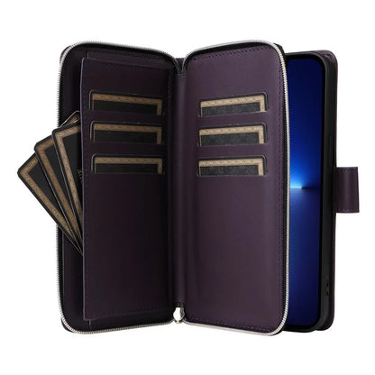 R20 For iPhone 13 Pro Max Case Zipper Wallet Phone Leather Cover with Hand Strap