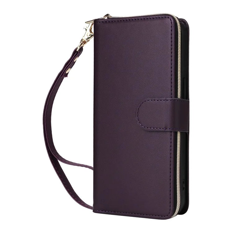 R20 For iPhone 13 Pro Max Case Zipper Wallet Phone Leather Cover with Hand Strap