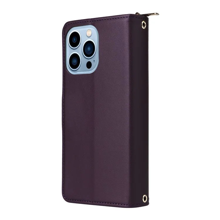 R20 For iPhone 13 Pro Max Case Zipper Wallet Phone Leather Cover with Hand Strap