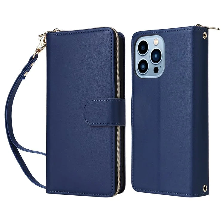 R20 For iPhone 13 Pro Max Case Zipper Wallet Phone Leather Cover with Hand Strap