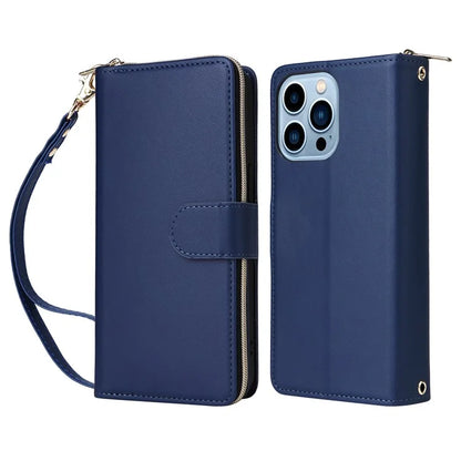 R20 For iPhone 13 Pro Max Case Zipper Wallet Phone Leather Cover with Hand Strap