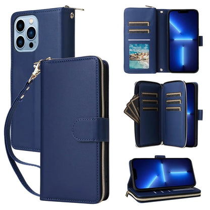 R20 For iPhone 13 Pro Max Case Zipper Wallet Phone Leather Cover with Hand Strap