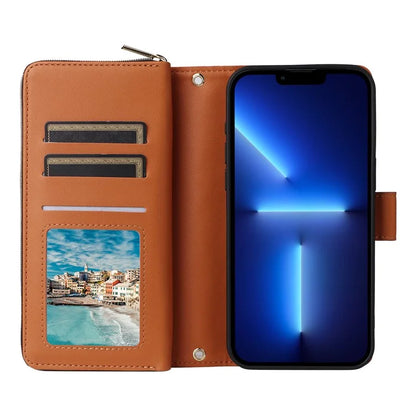 R20 For iPhone 13 Pro Max Case Zipper Wallet Phone Leather Cover with Hand Strap