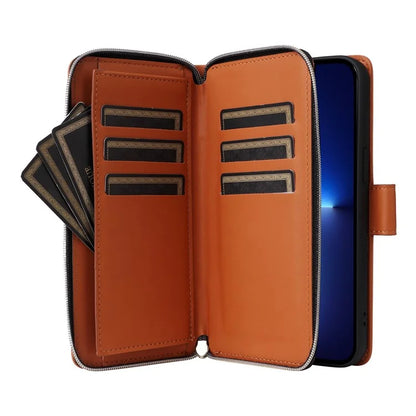 R20 For iPhone 13 Pro Max Case Zipper Wallet Phone Leather Cover with Hand Strap