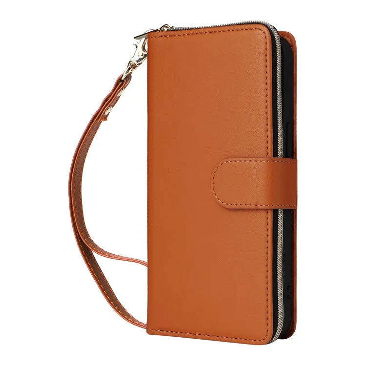 R20 For iPhone 13 Pro Max Case Zipper Wallet Phone Leather Cover with Hand Strap