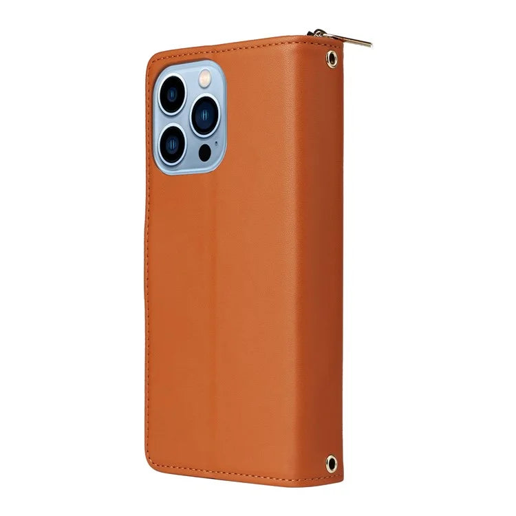 R20 For iPhone 13 Pro Max Case Zipper Wallet Phone Leather Cover with Hand Strap