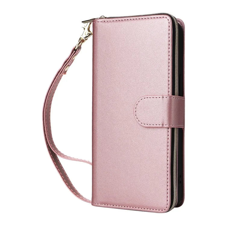R20 For iPhone 13 Pro Max Case Zipper Wallet Phone Leather Cover with Hand Strap