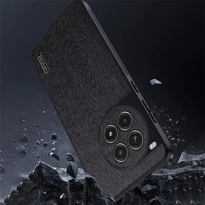 For OnePlus Ace 3 Pro 5G Case PU Leather+PC+TPU Cover Wood Texture