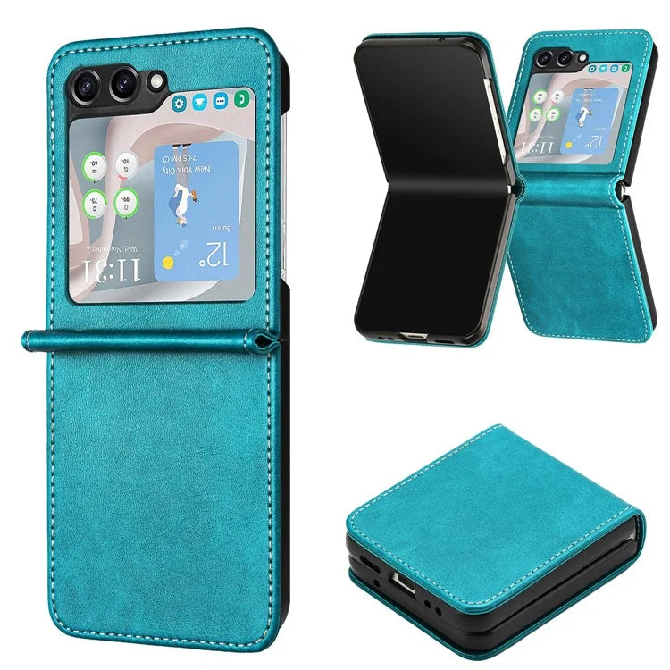 For Samsung Galaxy Z Flip6 5G / Z Flip5 5G Case PU Leather Hard PC Phone Cover Calf Texture