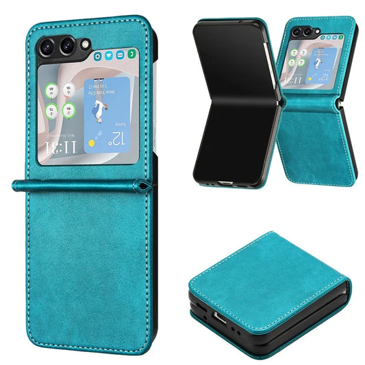 For Samsung Galaxy Z Flip6 5G / Z Flip5 5G Case PU Leather Hard PC Phone Cover Calf Texture