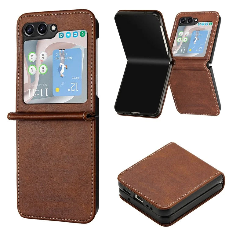 For Samsung Galaxy Z Flip6 5G / Z Flip5 5G Case PU Leather Hard PC Phone Cover Calf Texture