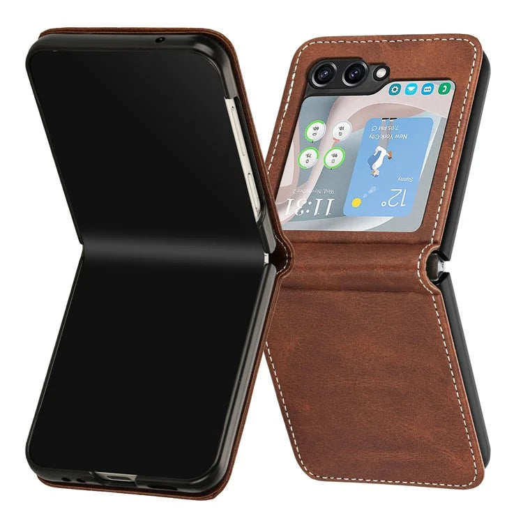 For Samsung Galaxy Z Flip6 5G / Z Flip5 5G Case PU Leather Hard PC Phone Cover Calf Texture