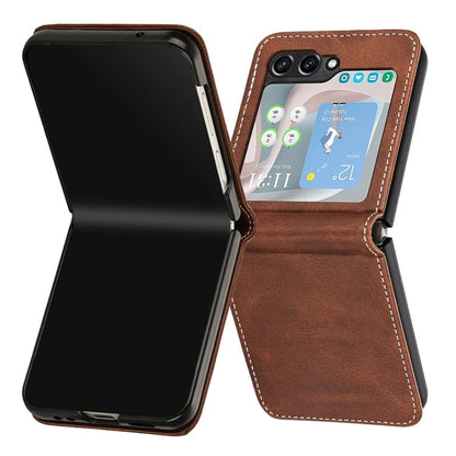 For Samsung Galaxy Z Flip6 5G / Z Flip5 5G Case PU Leather Hard PC Phone Cover Calf Texture