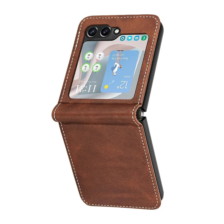 For Samsung Galaxy Z Flip6 5G / Z Flip5 5G Case PU Leather Hard PC Phone Cover Calf Texture