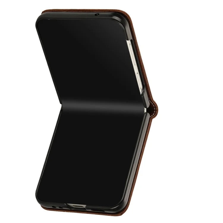 For Samsung Galaxy Z Flip6 5G / Z Flip5 5G Case PU Leather Hard PC Phone Cover Calf Texture