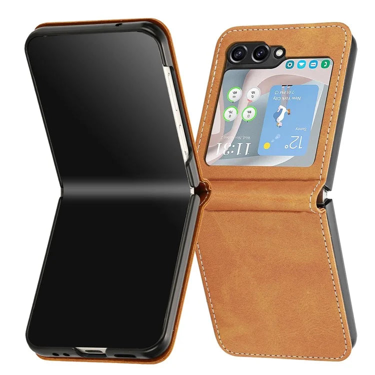 For Samsung Galaxy Z Flip6 5G / Z Flip5 5G Case PU Leather Hard PC Phone Cover Calf Texture