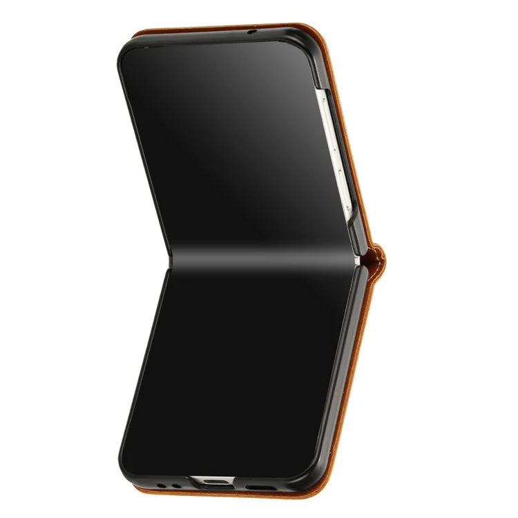 For Samsung Galaxy Z Flip6 5G / Z Flip5 5G Case PU Leather Hard PC Phone Cover Calf Texture