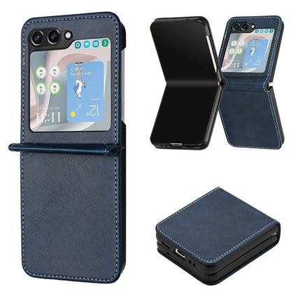 For Samsung Galaxy Z Flip6 5G / Z Flip5 5G Case PU Leather Hard PC Phone Cover Calf Texture