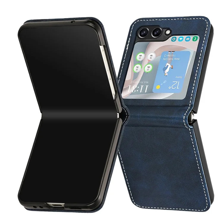 For Samsung Galaxy Z Flip6 5G / Z Flip5 5G Case PU Leather Hard PC Phone Cover Calf Texture