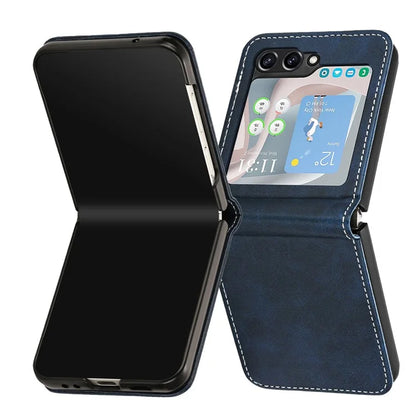 For Samsung Galaxy Z Flip6 5G / Z Flip5 5G Case PU Leather Hard PC Phone Cover Calf Texture