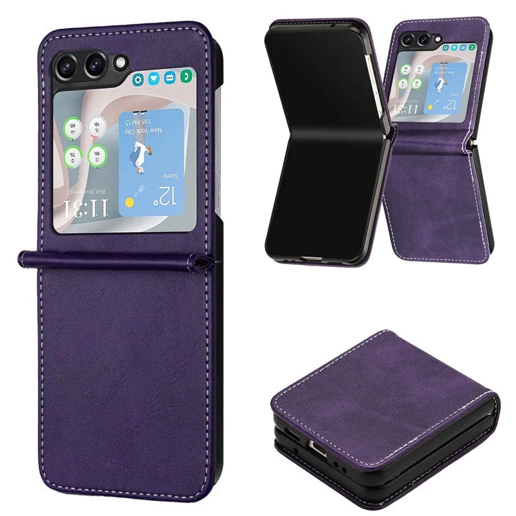 For Samsung Galaxy Z Flip6 5G / Z Flip5 5G Case PU Leather Hard PC Phone Cover Calf Texture