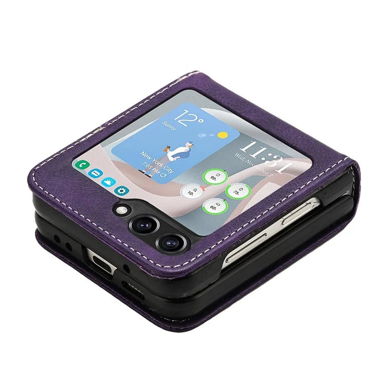 For Samsung Galaxy Z Flip6 5G / Z Flip5 5G Case PU Leather Hard PC Phone Cover Calf Texture