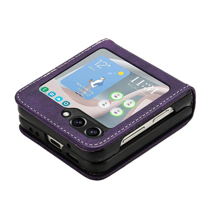 For Samsung Galaxy Z Flip6 5G / Z Flip5 5G Case PU Leather Hard PC Phone Cover Calf Texture