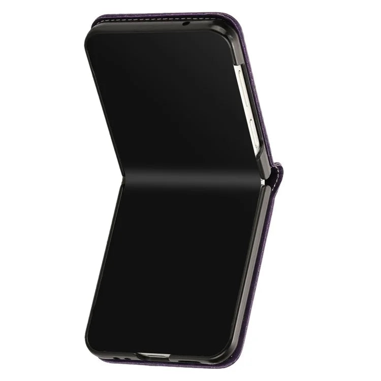 For Samsung Galaxy Z Flip6 5G / Z Flip5 5G Case PU Leather Hard PC Phone Cover Calf Texture