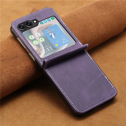 For Samsung Galaxy Z Flip6 5G / Z Flip5 5G Case PU Leather Hard PC Phone Cover Calf Texture