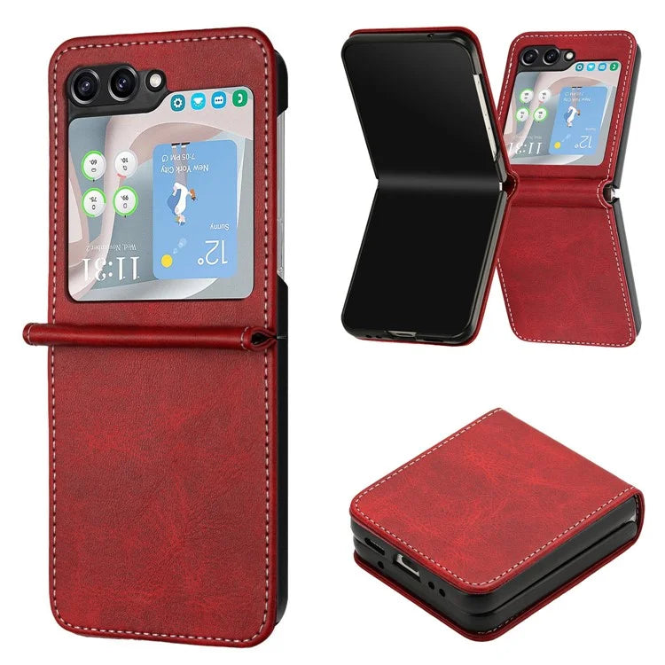 For Samsung Galaxy Z Flip6 5G / Z Flip5 5G Case PU Leather Hard PC Phone Cover Calf Texture