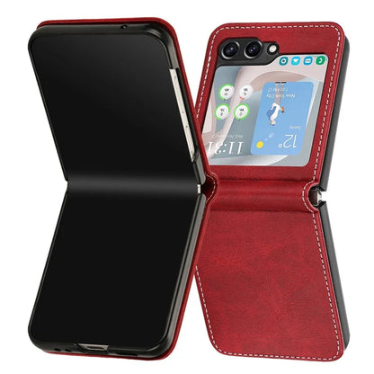 For Samsung Galaxy Z Flip6 5G / Z Flip5 5G Case PU Leather Hard PC Phone Cover Calf Texture