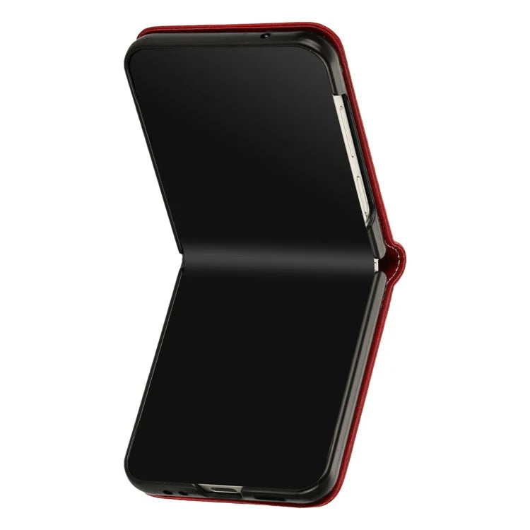 For Samsung Galaxy Z Flip6 5G / Z Flip5 5G Case PU Leather Hard PC Phone Cover Calf Texture
