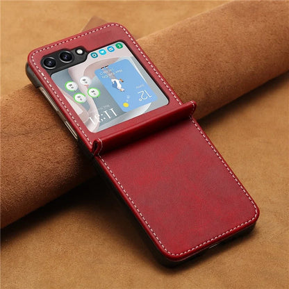 For Samsung Galaxy Z Flip6 5G / Z Flip5 5G Case PU Leather Hard PC Phone Cover Calf Texture