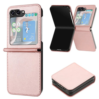 For Samsung Galaxy Z Flip6 5G / Z Flip5 5G Case PU Leather Hard PC Phone Cover Calf Texture