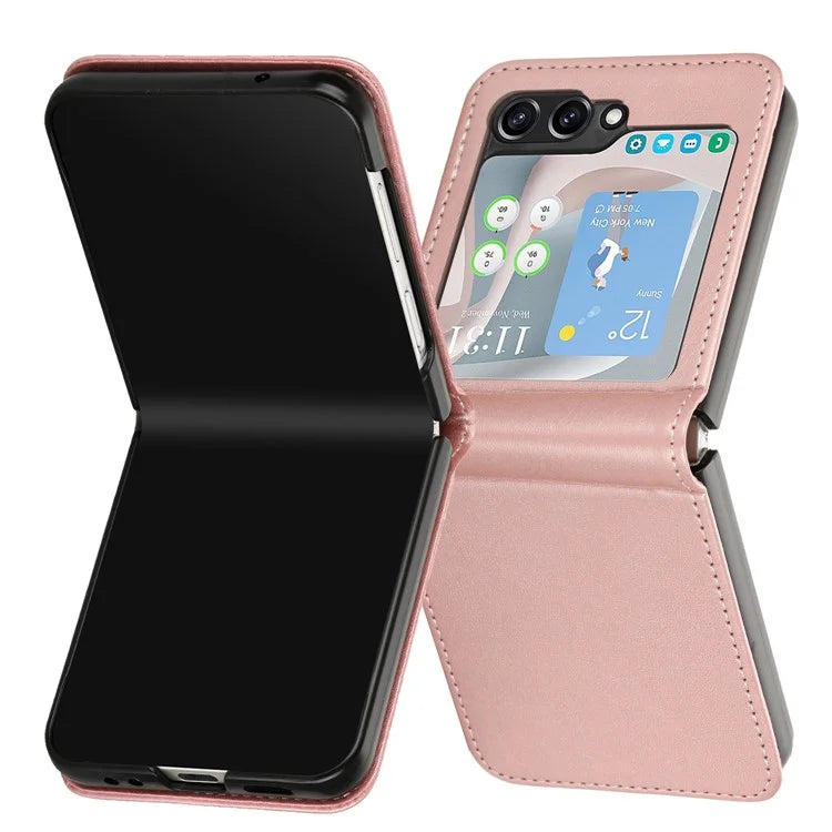 For Samsung Galaxy Z Flip6 5G / Z Flip5 5G Case PU Leather Hard PC Phone Cover Calf Texture