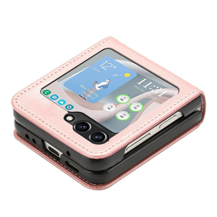 For Samsung Galaxy Z Flip6 5G / Z Flip5 5G Case PU Leather Hard PC Phone Cover Calf Texture