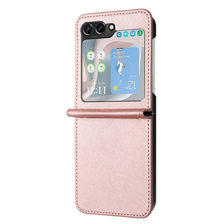 For Samsung Galaxy Z Flip6 5G / Z Flip5 5G Case PU Leather Hard PC Phone Cover Calf Texture