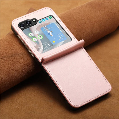 For Samsung Galaxy Z Flip6 5G / Z Flip5 5G Case PU Leather Hard PC Phone Cover Calf Texture