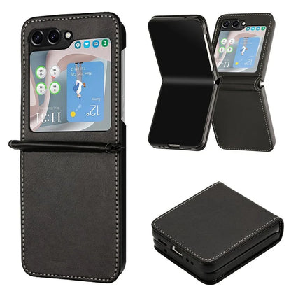 For Samsung Galaxy Z Flip6 5G / Z Flip5 5G Case PU Leather Hard PC Phone Cover Calf Texture