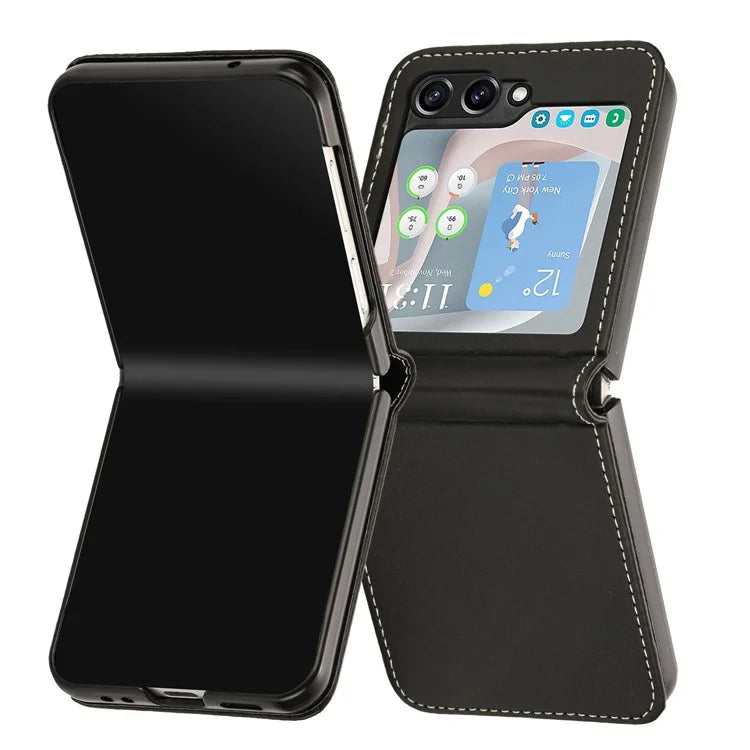 For Samsung Galaxy Z Flip6 5G / Z Flip5 5G Case PU Leather Hard PC Phone Cover Calf Texture
